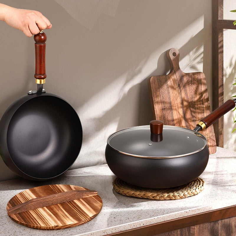 Uncoated Thick Iron Pot, Japanese Iron Pan,Uncoating Cast iron Pot, Hand-Forged Non-StickPans without Coating,High Purity Frying Pans forCooking, Wok, Cookware, Cast Iron Skillet
