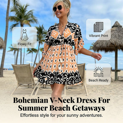 🌸HOT SALE 49% OFF🌸Women's Casual Flowy Bohemian V-Neck Dress