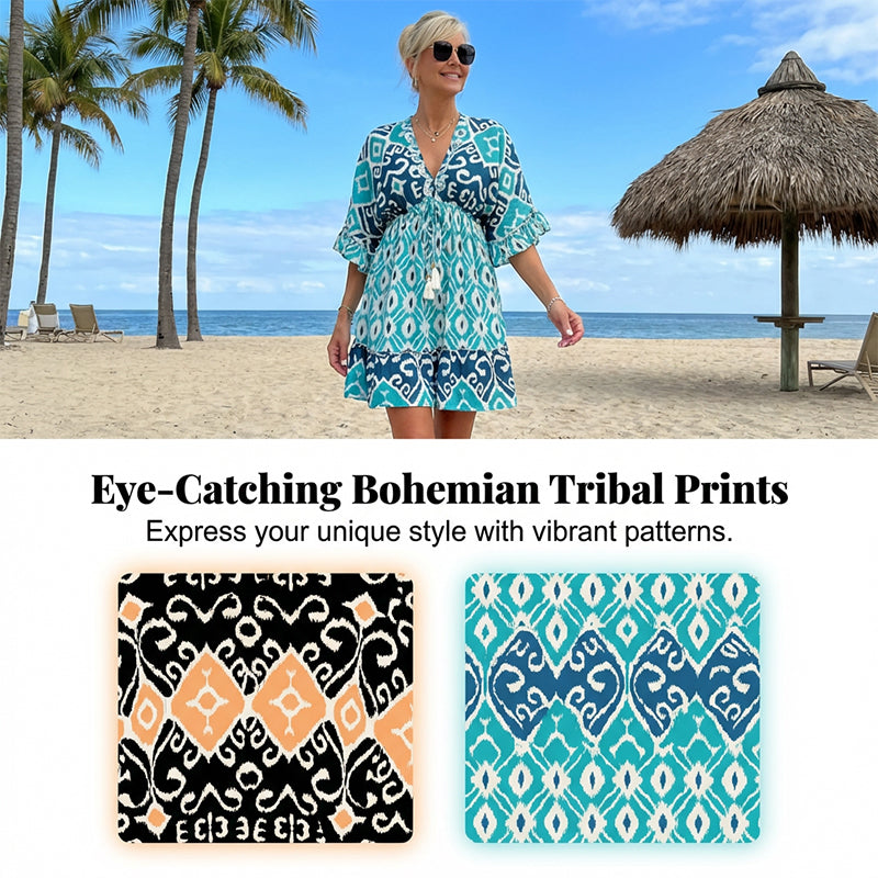 🌸HOT SALE 49% OFF🌸Women's Casual Flowy Bohemian V-Neck Dress