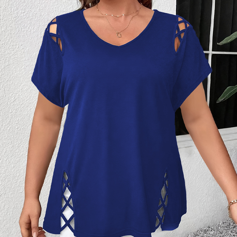 Women’s Solid Color Lattice Detail Tunic Top