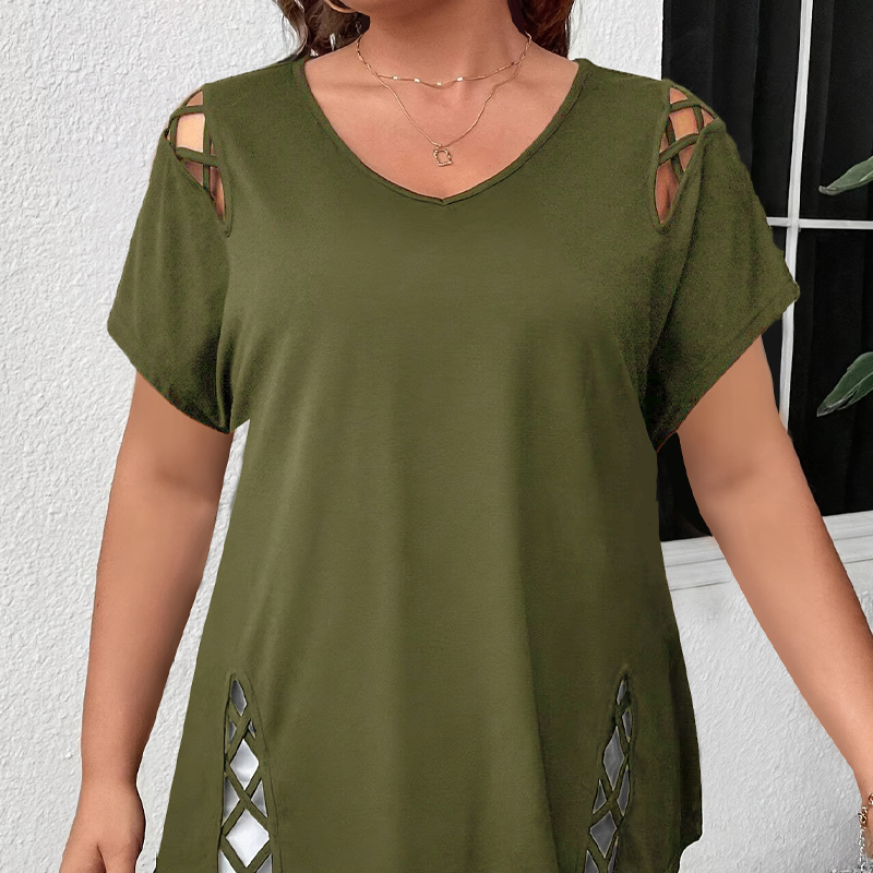 Women’s Solid Color Lattice Detail Tunic Top