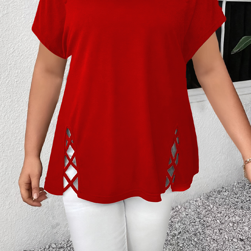 Women’s Solid Color Lattice Detail Tunic Top