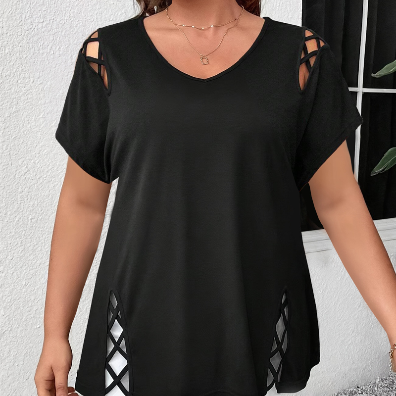 Women’s Solid Color Lattice Detail Tunic Top