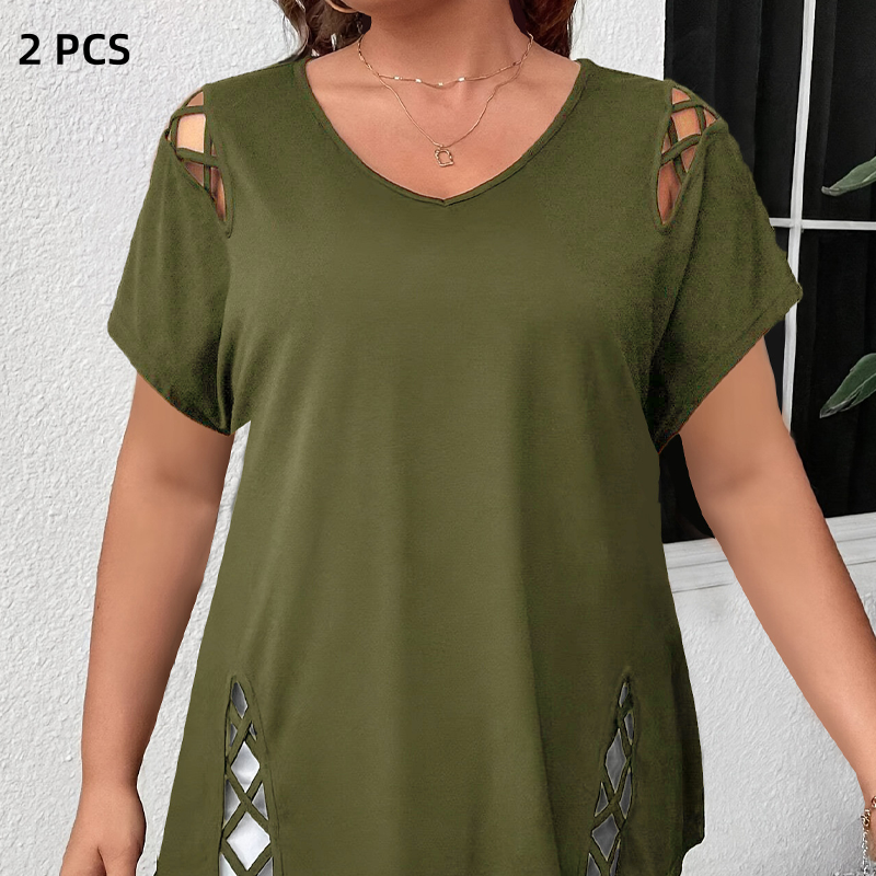 Women’s Solid Color Lattice Detail Tunic Top