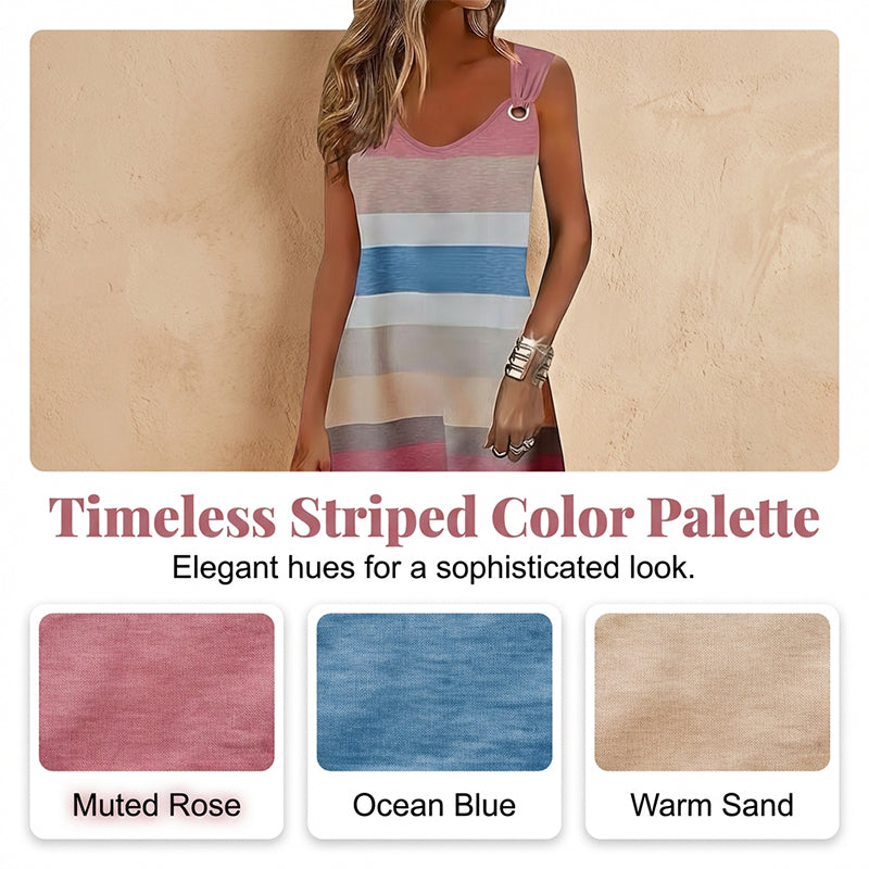 Summer Fashion Elegant Striped Ethnic Print Sleeveless V Neck Loose Fit Plus Size Women's Dress, Casual Wear, Casual Style Natural Waist