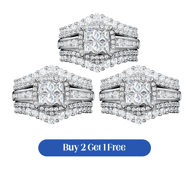💍 LIMITED-TIME 50% OFF! 💥 Women's Princess Cut Cubic Zirconia Filled Ring – Pave Setting, Multi-Layer Band, Sparkle ✨