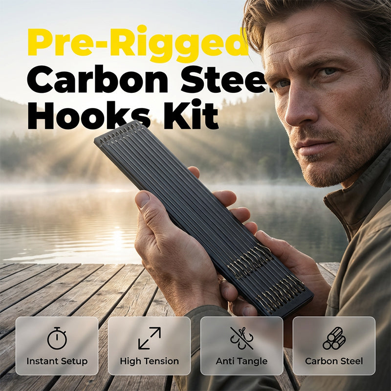 Pre-Rigged Carbon Steel Fishing Hooks Set