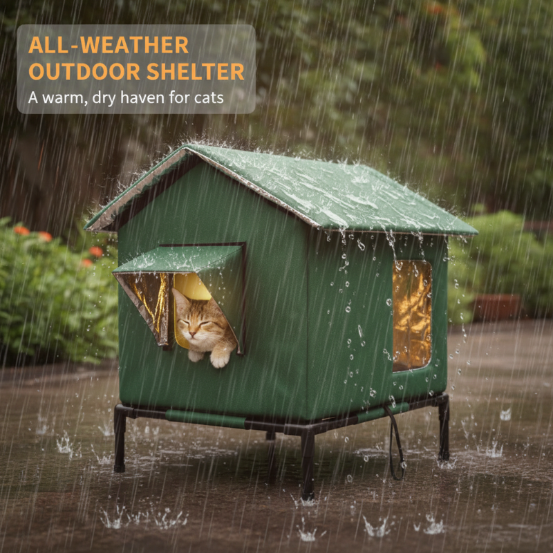 ⏳Time-Limited Special⏰All-Weather Elevated Outdoor Cat House – Waterproof, Insulated, Foldable 🌧️