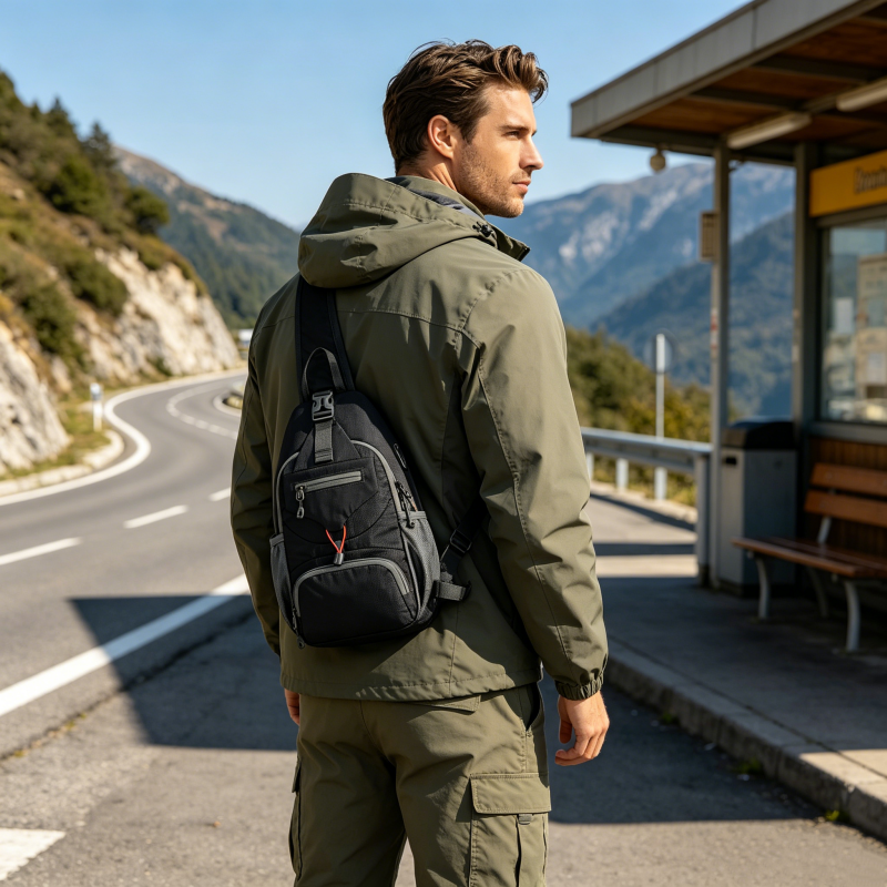 🎒40% OFF! ✨ Men's Outdoor Sling Crossbody Bag – Multi-Pocket, Water-Resistant, Breathable Back 🌦️