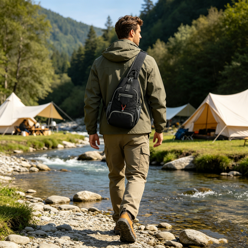 🎒40% OFF! ✨ Men's Outdoor Sling Crossbody Bag – Multi-Pocket, Water-Resistant, Breathable Back 🌦️