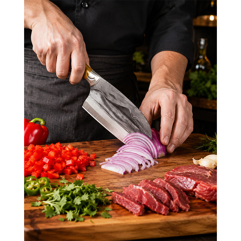 Hand-Forged Kitchen Knife with V-Shaped Edge