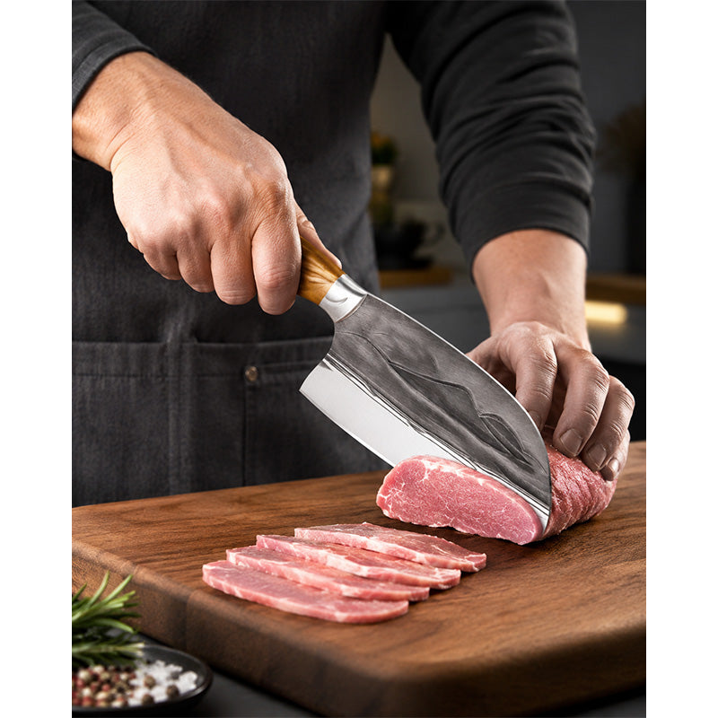 Hand-Forged Kitchen Knife with V-Shaped Edge