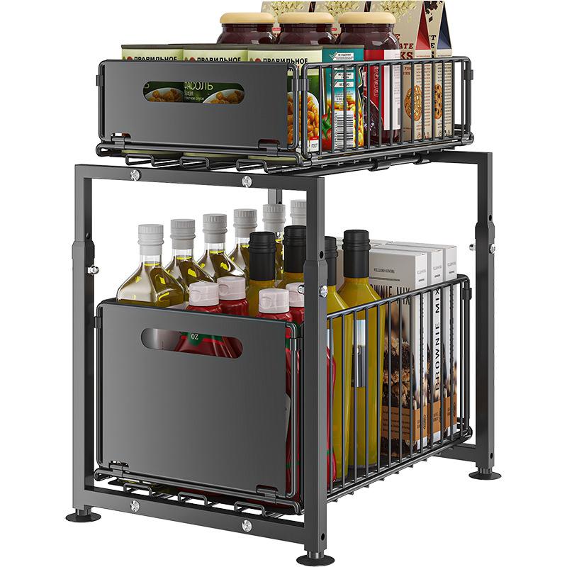 🎉 2026 Sale — Over 31,000 Sold! 🗄️ Carbon Steel Double-Tier Pull Out Cabinet Organizer – Independent Slides, 5 Height Levels – Heavy Items, Easy Access! ✨