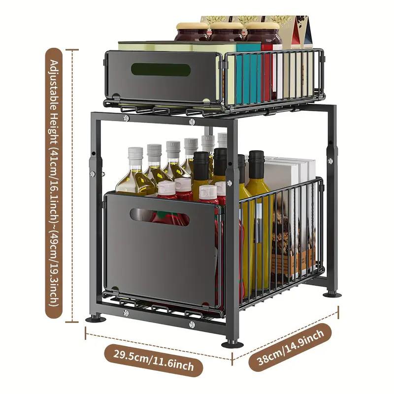 🎉 2026 Sale — Over 31,000 Sold! 🗄️ Carbon Steel Double-Tier Pull Out Cabinet Organizer – Independent Slides, 5 Height Levels – Heavy Items, Easy Access! ✨