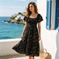 ⏰ 50% OFF ✨Women's Square Neck Smocked Floral Midi Dress