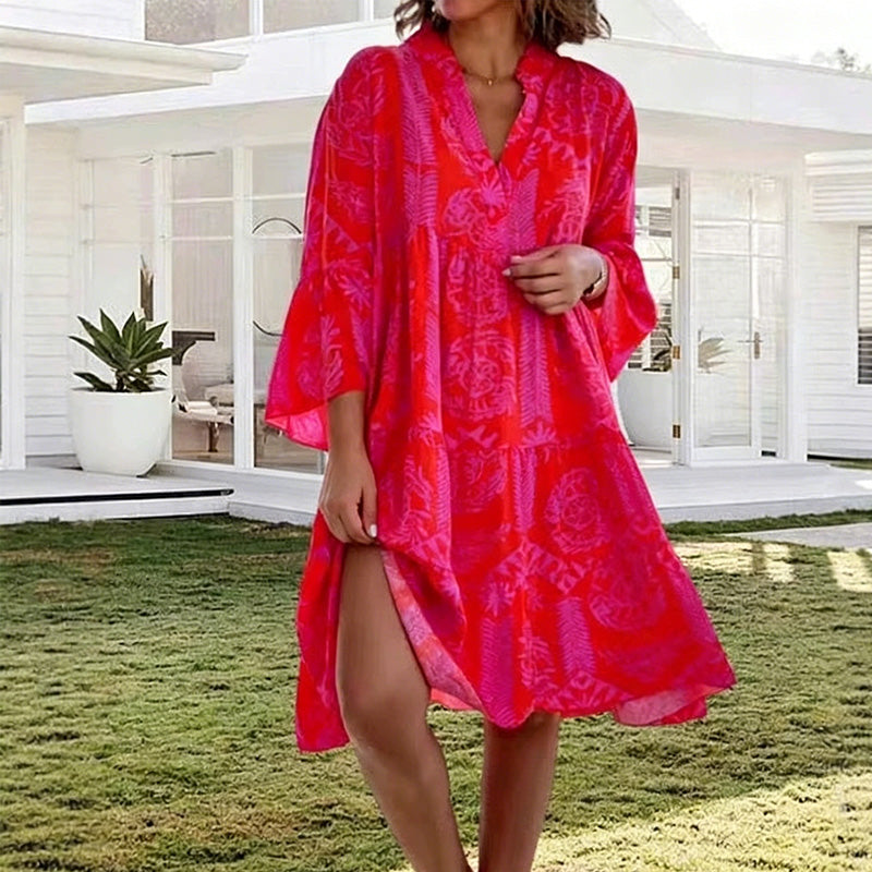 Women's V-Neck Boho Print Dress
