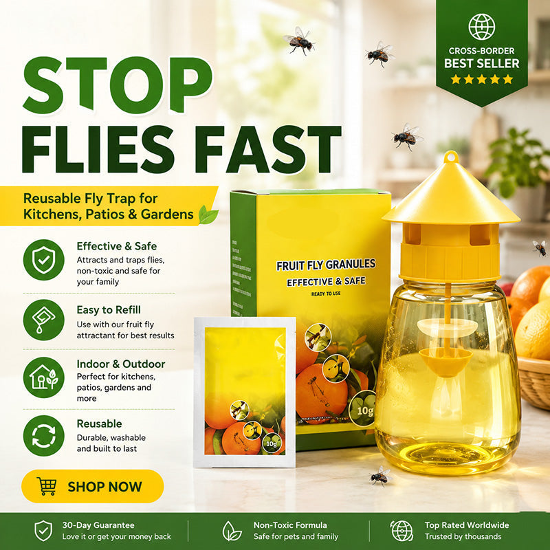 🥳2026 HOT SALE🥳💞50K+ SOLD!🦟🚫 50% OFF! Hanging Fly Trap – 4 entry holes, lures & captures flies fast. Indoor & outdoor use. A summer essential for kitchen & garden! 🌿✨