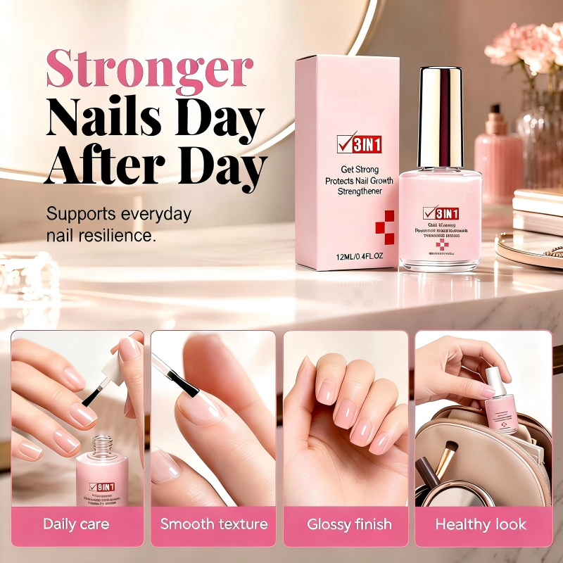 ✨3-in-1 Nail Strengthener Treatment, Repair Serum for Weak Soft Cracked Nails, Smooth Shiny Nail Hardener for Damaged Nails