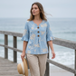 👚 Women's Summer Floral Top with Ruffle Sleeve — Lightweight V-Neck Blouse with Cascade Ruffle Detail