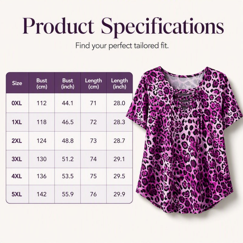 Women's Short Sleeve Leopard Lace-Up Loose Top