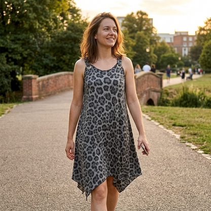 Bestseller🏆👗 Leopard Print Dress with Ring Straps – Flattering Loose Fit & Modern Edge for Any Occasion