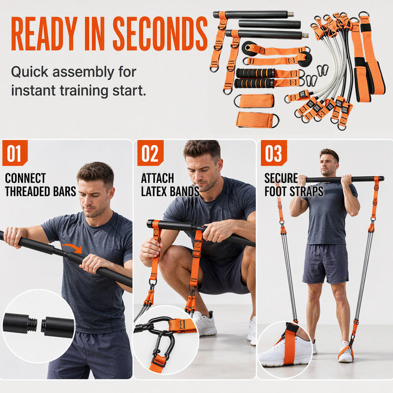 Portable Pilates Bar Kit with 6 Resistance Bands