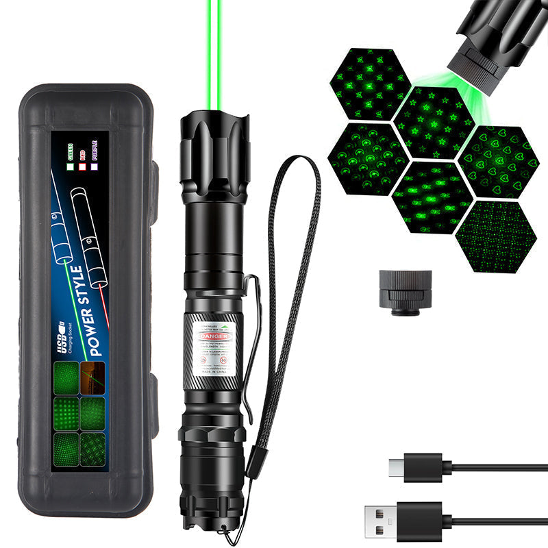 🔦 Rechargeable Red or Green Laser Pointer with Pattern Heads