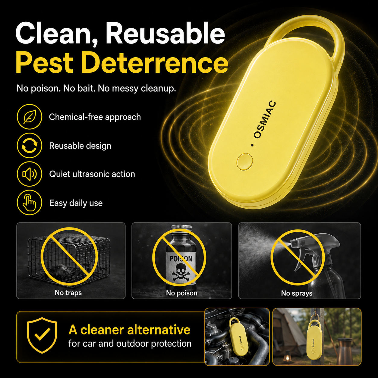 Portable Ultrasonic Pest Repeller with Hanging Hook for Car
