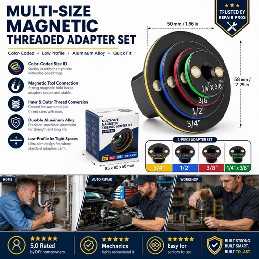 ⏰50% OFF⏰ Universal Magnetic Threaded Adapter – Color-Coded Size Rings, Premium Aluminum – Rust-Resistant, Compact – For Ratchets & Power Tools! 🔋