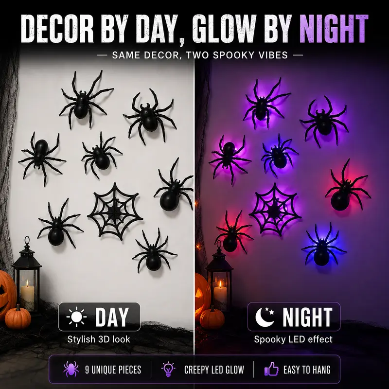Halloween 3D Spider LED Flashing Light Wall Stickers