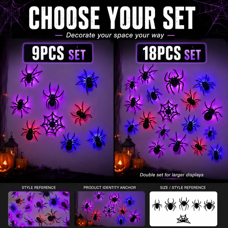 Halloween 3D Spider LED Flashing Light Wall Stickers