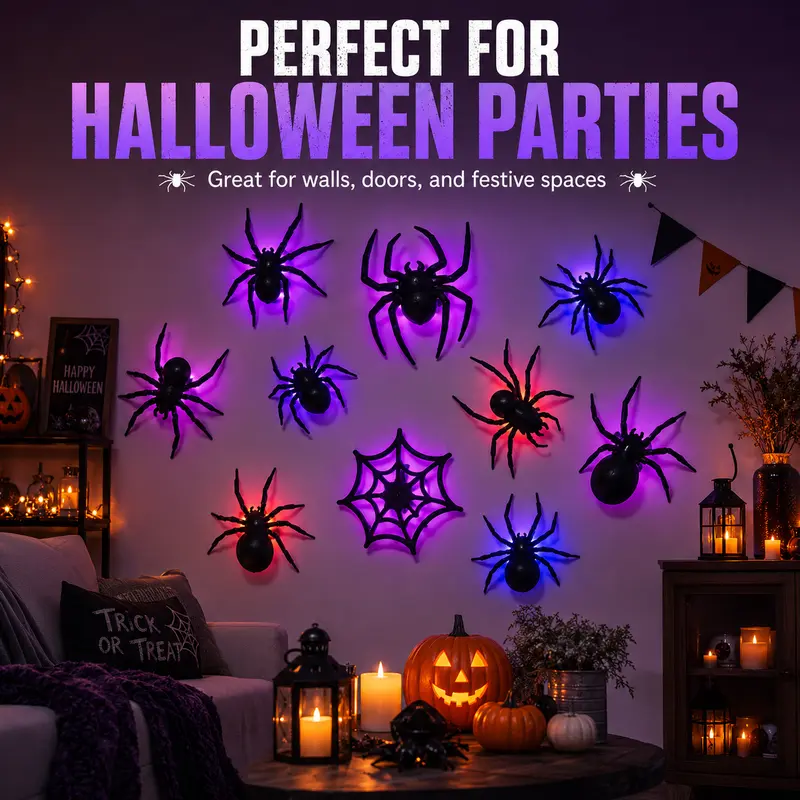 Halloween 3D Spider LED Flashing Light Wall Stickers
