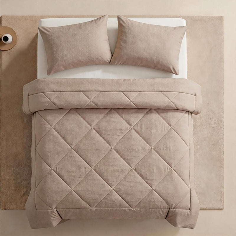 🛏️ Brushed Microfiber Comforter Set: Diamond Quilting, Moisture-Wicking, All-Season, 2 Pillowcases