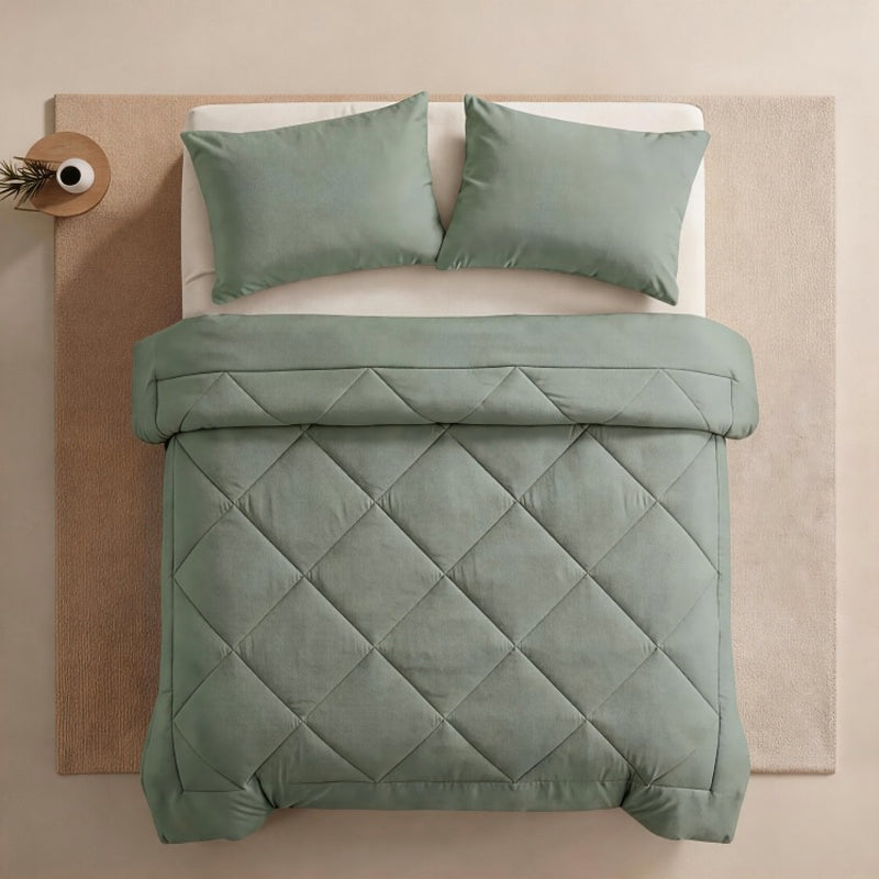 🛏️ Brushed Microfiber Comforter Set: Diamond Quilting, Moisture-Wicking, All-Season, 2 Pillowcases