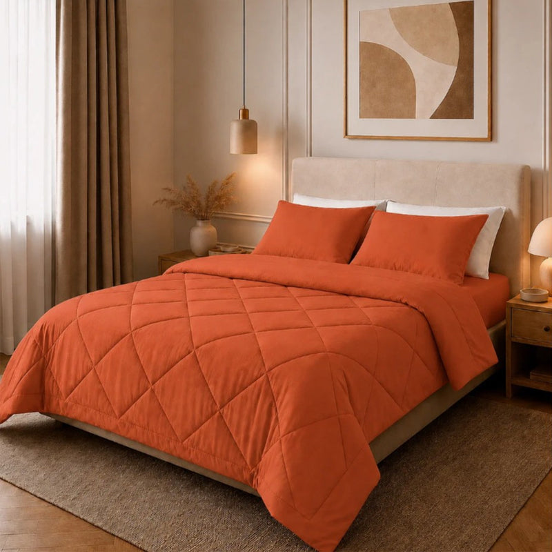 🛏️ Brushed Microfiber Comforter Set: Diamond Quilting, Moisture-Wicking, All-Season, 2 Pillowcases