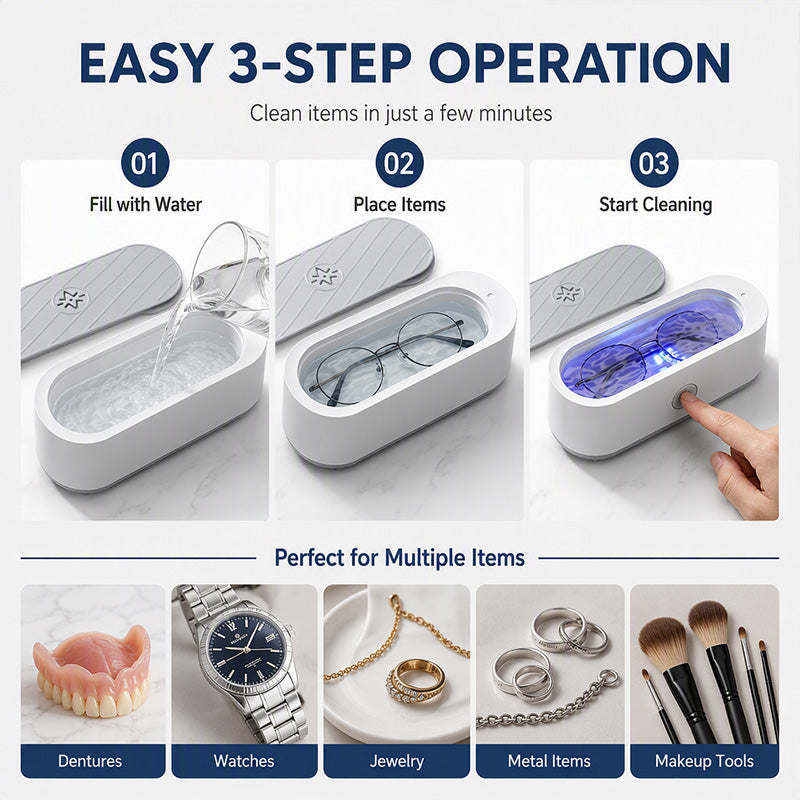 🎁Multifunctional Ultrasonic Cleaner for Jewelry, Watches & Dentures, 3W Cordless Deep Cleaning