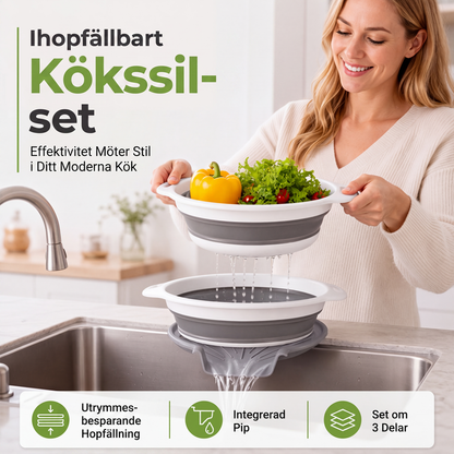 🥗 3-Piece Collapsible Colander Set with Draining Base – Space-Saving Kitchen Strainers for Fruits, Pasta & Vegetables