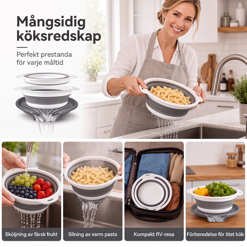 🥗 3-Piece Collapsible Colander Set with Draining Base – Space-Saving Kitchen Strainers for Fruits, Pasta & Vegetables