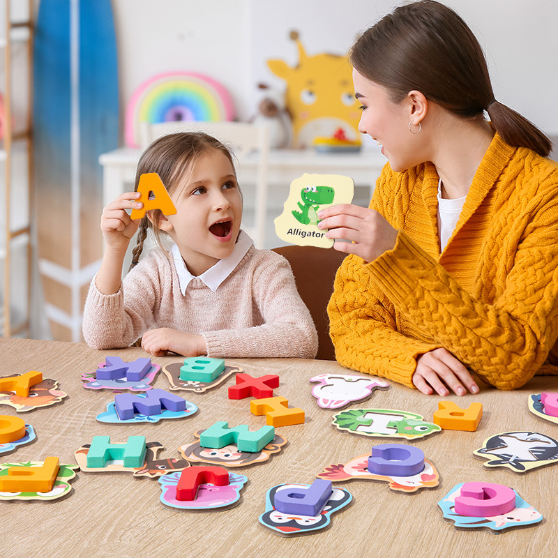 🔤 26-Piece Wooden Letter & Animal Matching Toy – Hands-On Alphabet Mastery, Vibrant Animal Illustrations & Child-Safe Design – Learning Made Fun ✨