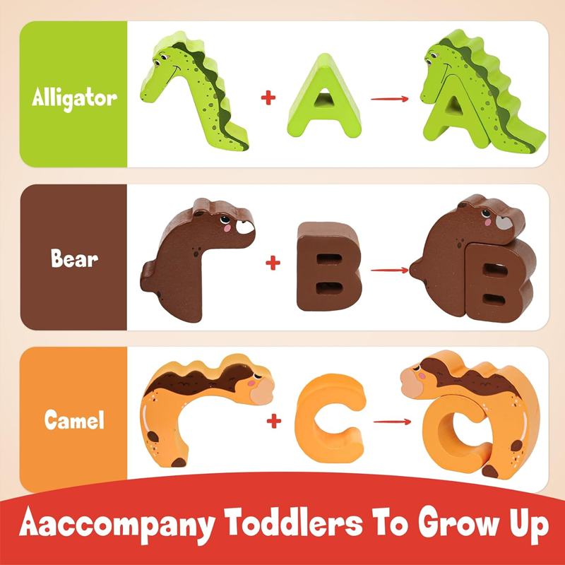 🔤 26-Piece Wooden Letter & Animal Matching Toy – Hands-On Alphabet Mastery, Vibrant Animal Illustrations & Child-Safe Design – Learning Made Fun ✨