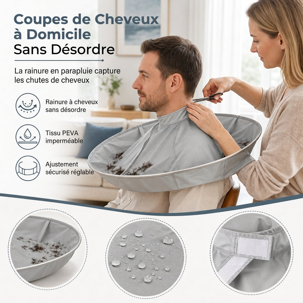 🥳2026 HOT SALE🥳💞50K+ SOLD! ✂️🧹 Hair Cutting Cape with Catcher – built-in groove traps clippings, no mess on clothes or floors. Waterproof, non-static, folds flat. Perfect for home trims & kids' cuts! 💇✅