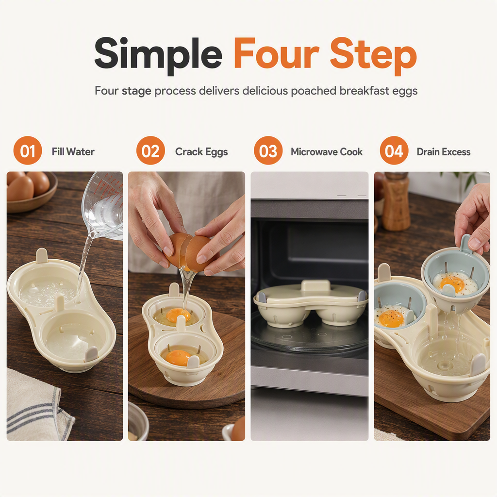 🍳 Dual-Compartment Microwave Egg Poacher