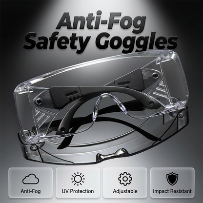 Anti‑Fog Safety Goggles with Adjustable Telescopic Arms – Scratch‑Resistant, Impact‑Proof, Reusable Eye Protection for Lab, Workshop, DIY