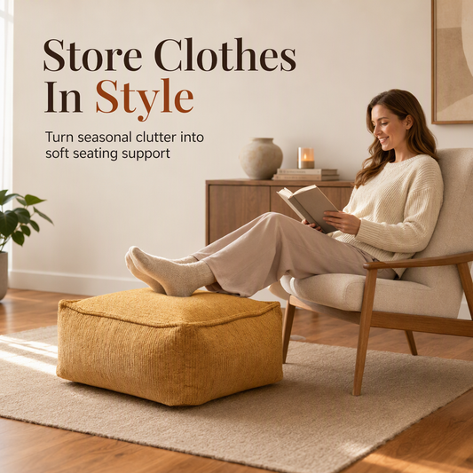 ⏳Time-Limited Special⏰Boho Storage Ottoman Pouf Cover – fill with clothes & blankets, supports 220 lbs, washable canvas. Tidy & cosy! 🏠✅