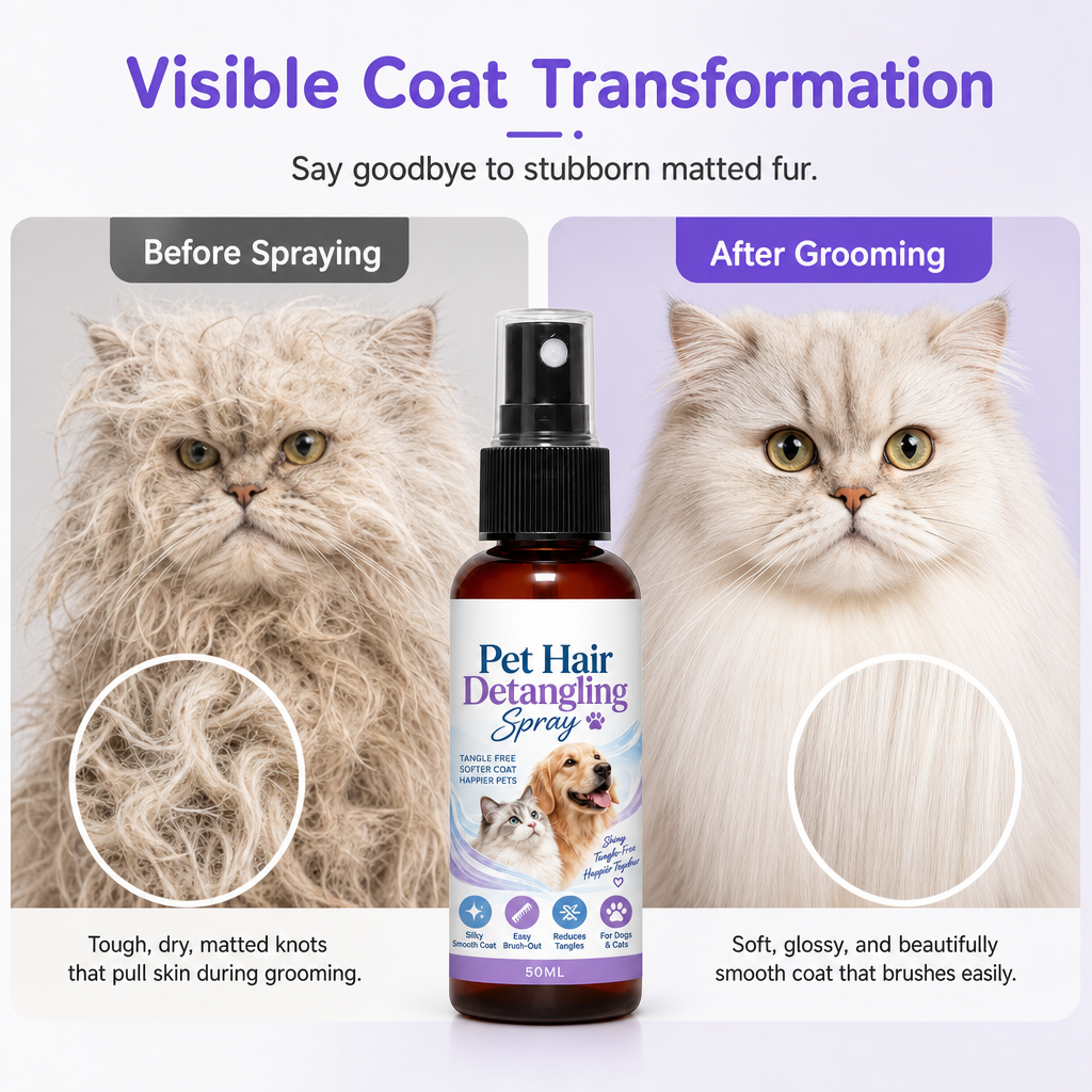 🥳2026 HOT SALE🥳💞50K+ SOLD! 🐾✨ 50% OFF! Pet Detangling & Smoothing Spray – loosens tangles, reduces brushing friction, leaves coat smooth & cared for. Easy everyday grooming! 🛡️💚