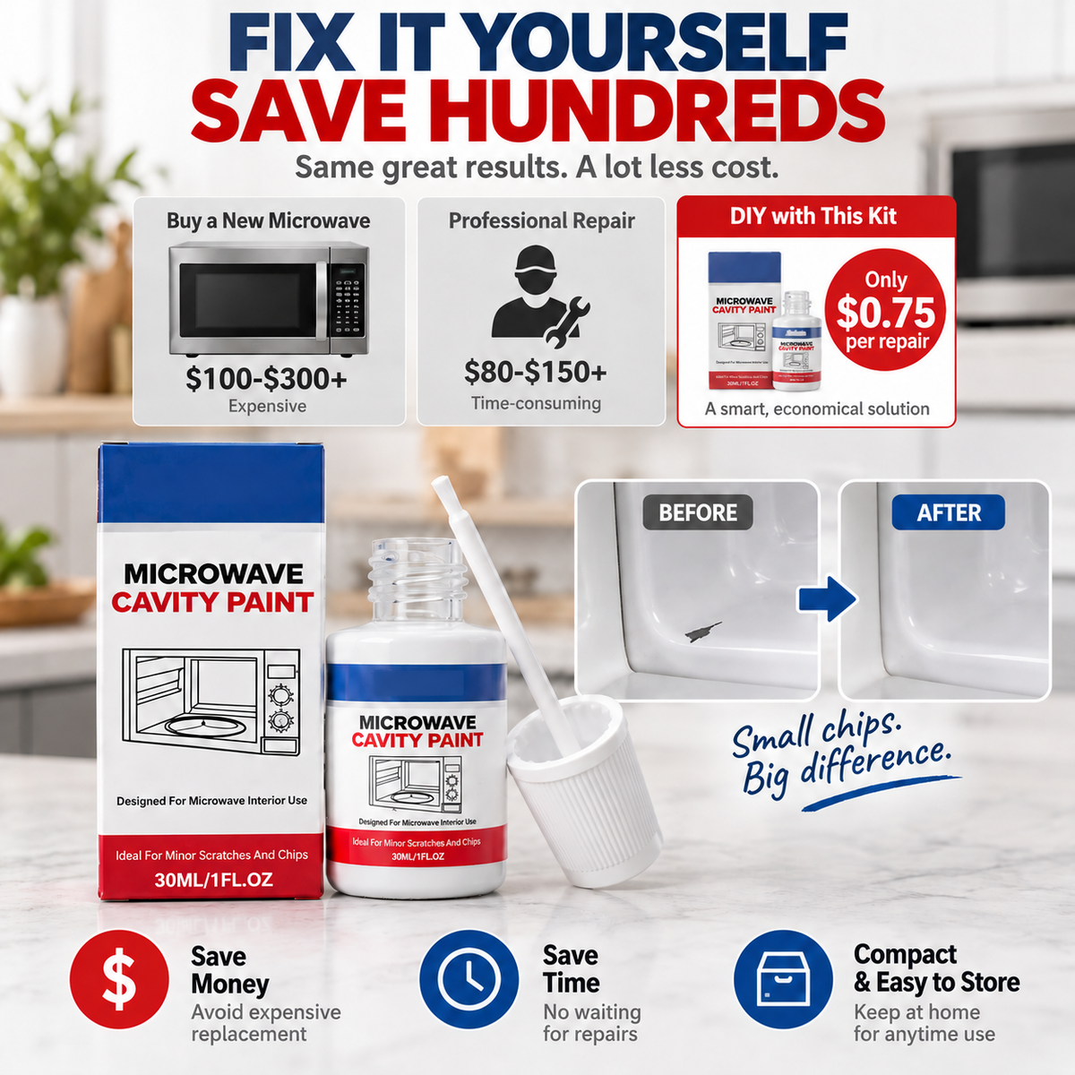 🛠️ Microwave Cavity Paint – High-Gloss White Microwave Interior Repair Paint With Built-In Brush