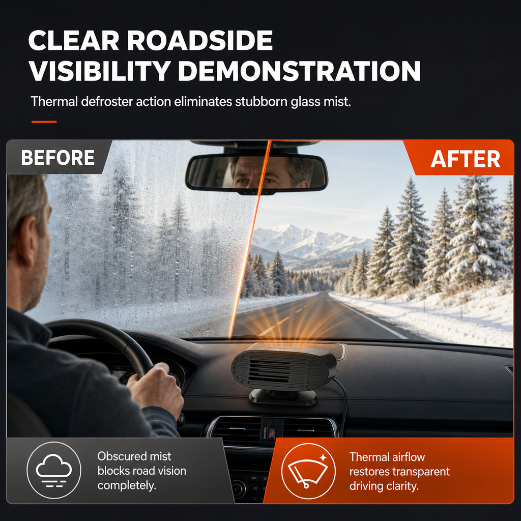 Mini 12V Car and Defroster Fan for Windshield Defogging and Heating