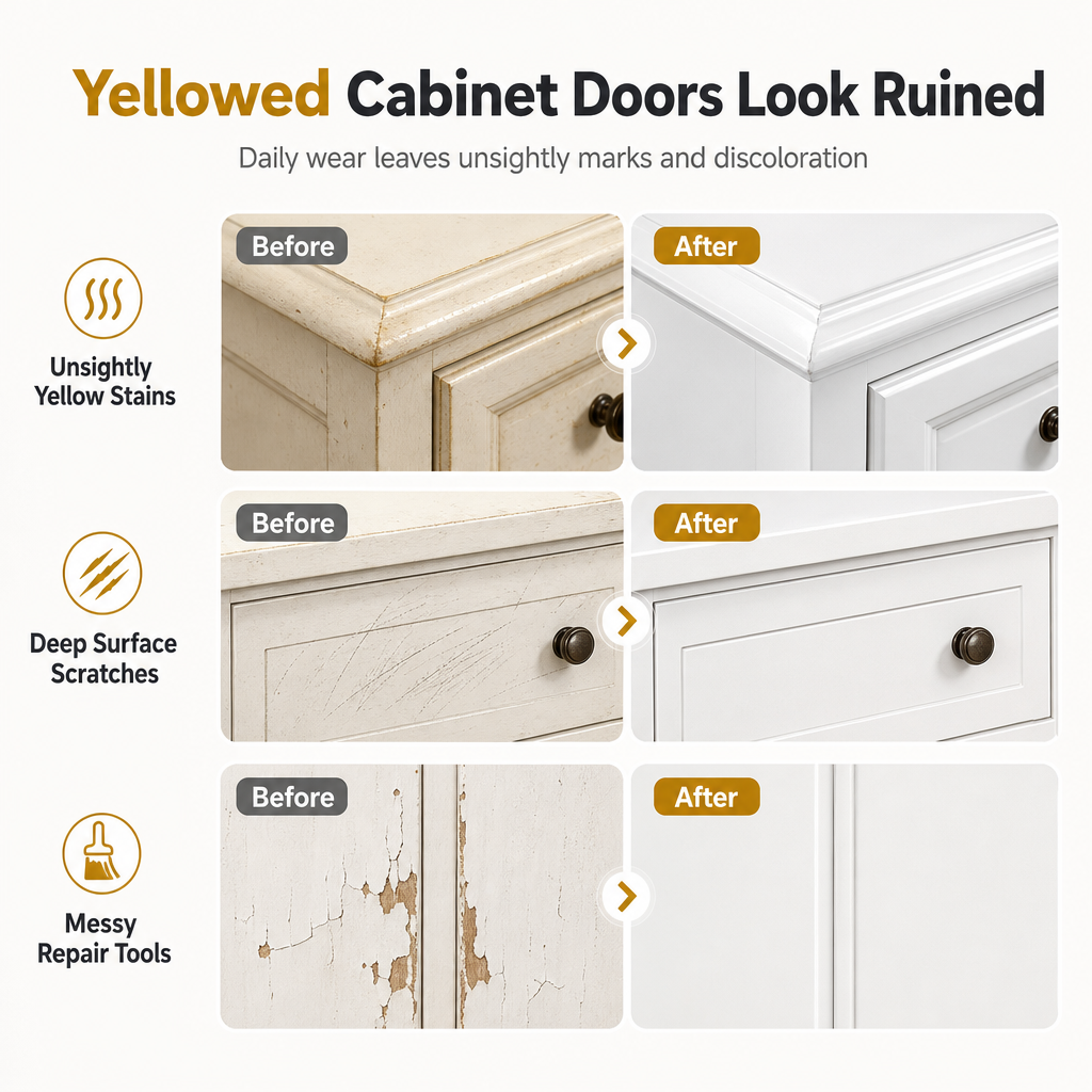 White Wood Furniture Touch-Up Paste | Built-in Foam Roller for Cabinets, Doors, Trim & Tables