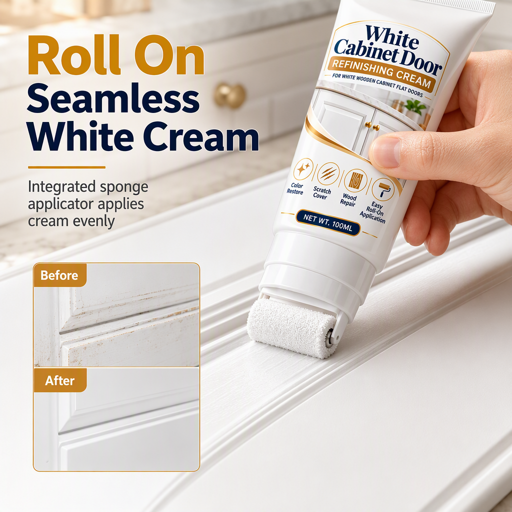White Wood Furniture Touch-Up Paste | Built-in Foam Roller for Cabinets, Doors, Trim & Tables