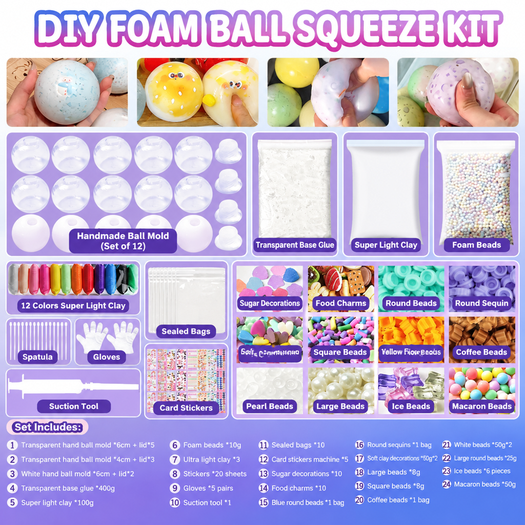 ⏰💞50K+ SOLD! 🧪DIY Squeeze Ball Making Kit – mix colorful clay & sparkling fillers, leak-proof slow-rising fun. No-mess craft for kids! 🎨✅